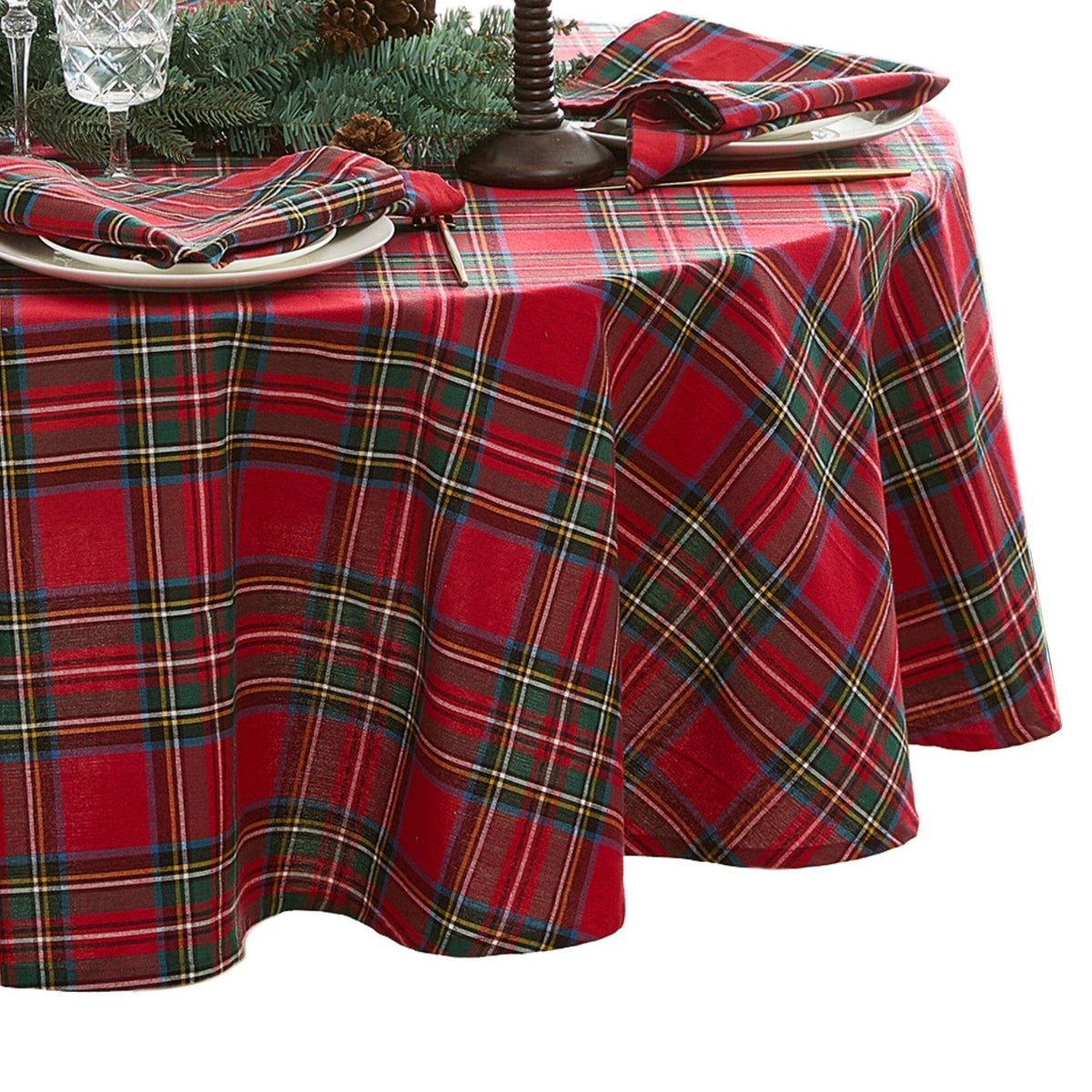 Tartan Holiday Plaid Cotton Tablecloth - 60" x 120" - Green