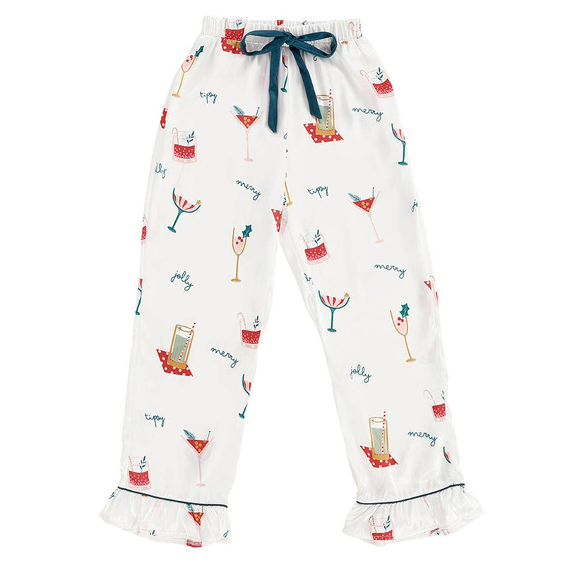 Pajama Set - Ruffle With Velvet Tie - Holiday Drinks