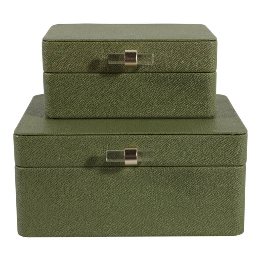 Green Decorative Box w/Acrylic & Gold Pull - Set of 2