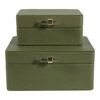 Green Decorative Box w/Acrylic & Gold Pull - Set of 2