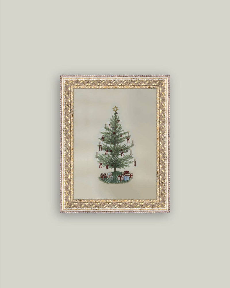 Vintage Tree with Bows Framed Antique Art 5x7
