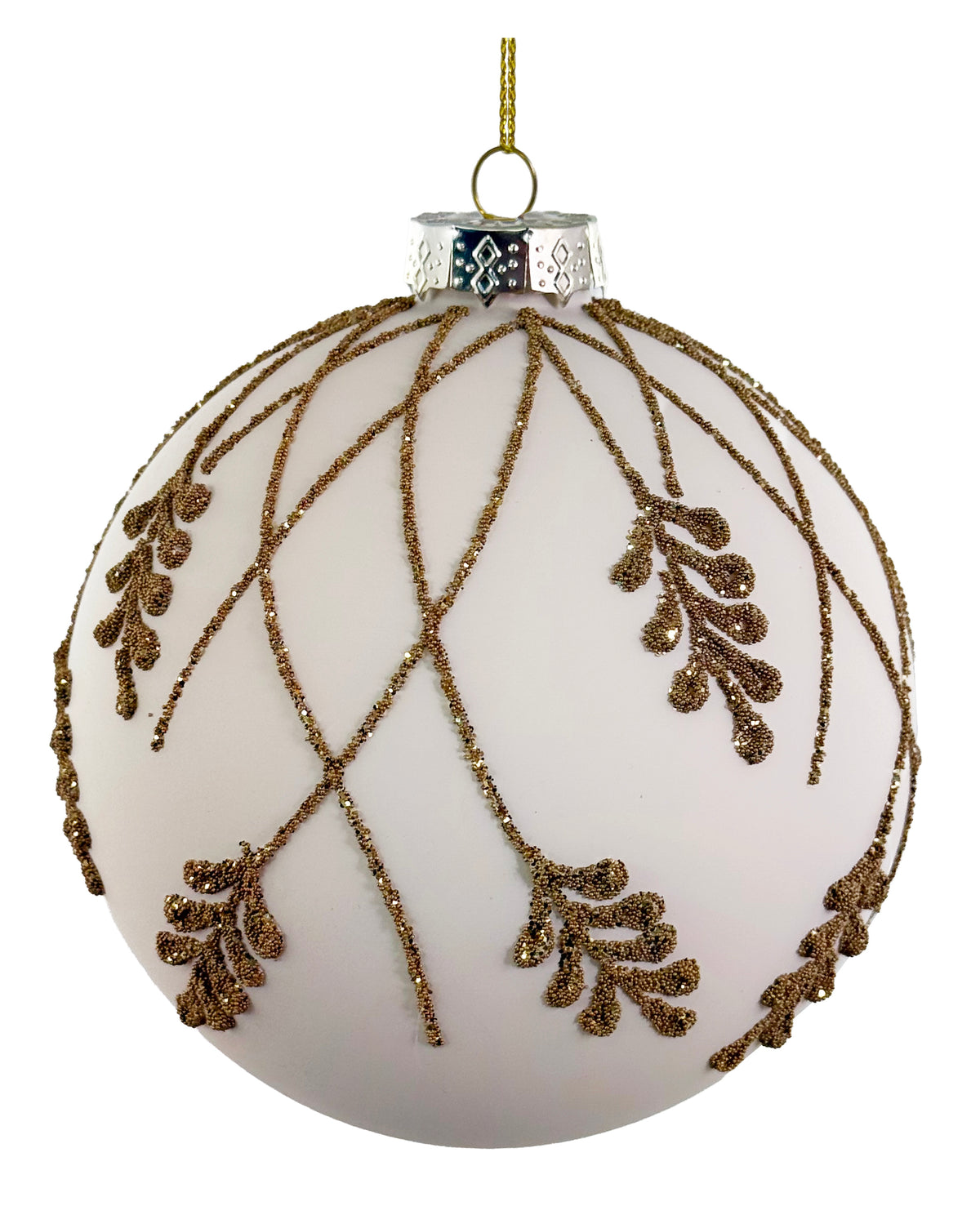 Glass Ball Cream w/Gold Beaded Decor