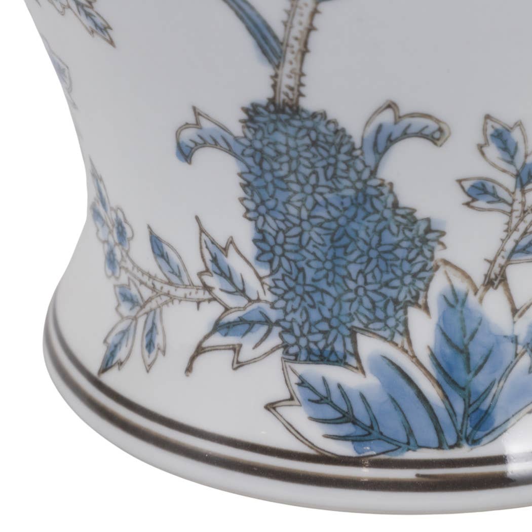 Decorative Jar - Blue/Brown Ceramic Floral Chinoiserie, 15in