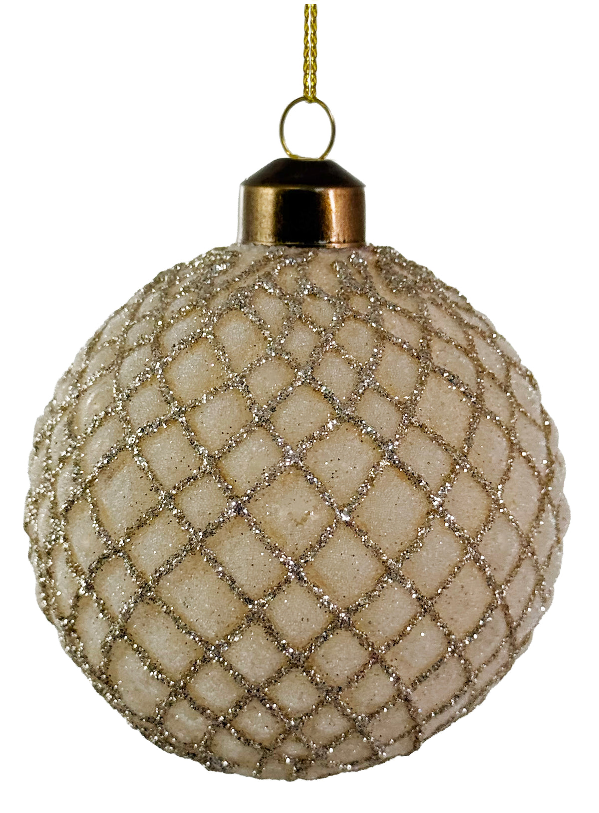 Glass Sugared Shiny Cream Ball w/Champagne Glitter