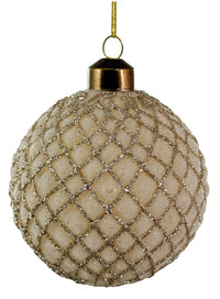 Glass Sugared Shiny Cream Ball w/Champagne Glitter