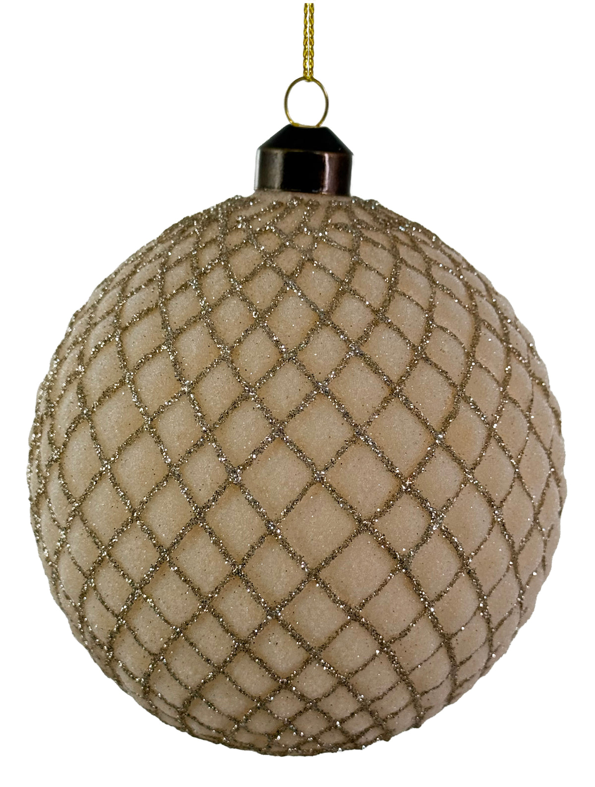 Glass Sugared Shiny Cream Ball w/Champagne Glitter