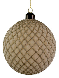 Glass Sugared Shiny Cream Ball w/Champagne Glitter