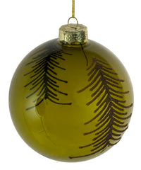 Glass Ball Transparent Green w/Gold Beaded Fir
