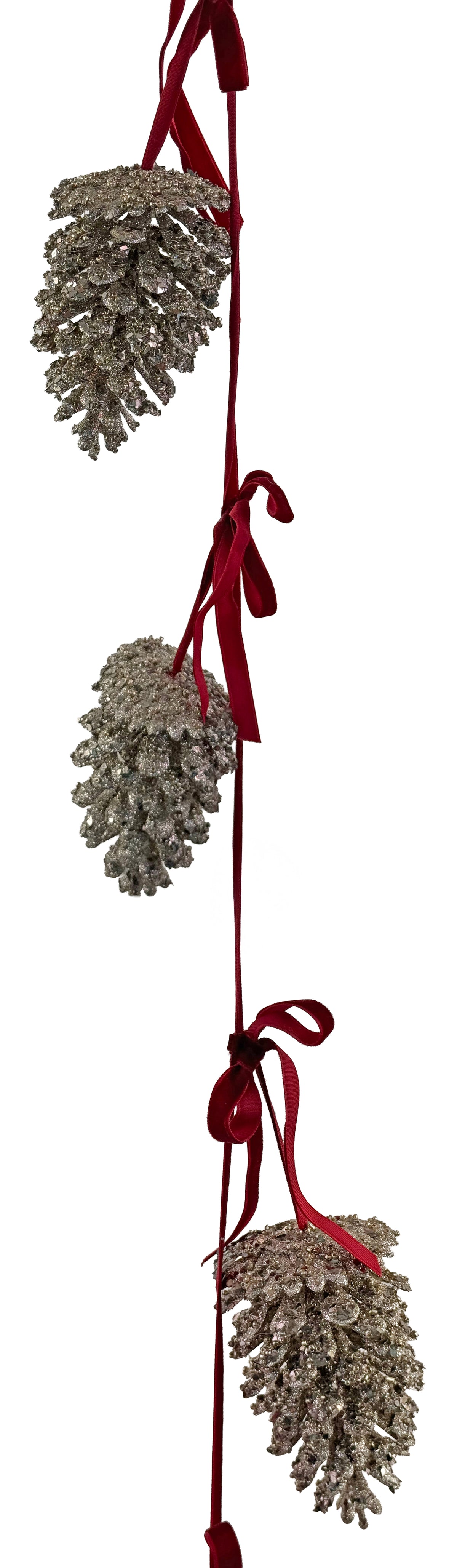 Glitter Cone Garland on Burgundy Velvet Ribbon