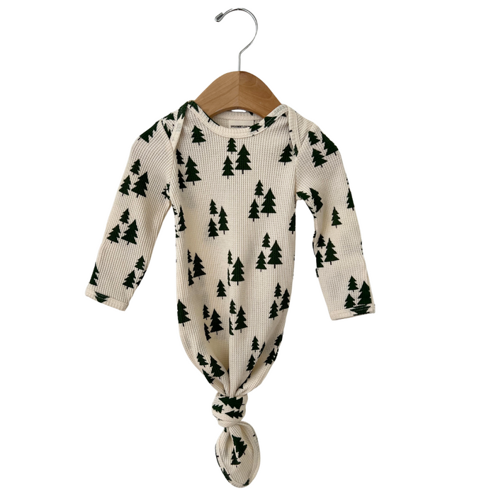 Organic Waffle Knotted Gown, Forest Green Trees