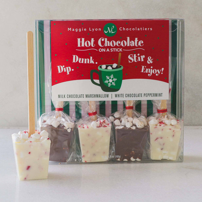 Hot Chocolate on a Stick - White Chocolate Peppermint and Milk Chocolate Marshmallow - 4 pieces