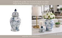 Decorative Jar - Blue/Brown Ceramic Floral Chinoiserie, 15in