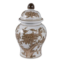 Brown & White Ceramic Tall Vessel with Lid, 8 in.