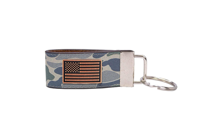 USA Flag Old School Camo Leather Loop Keychain.