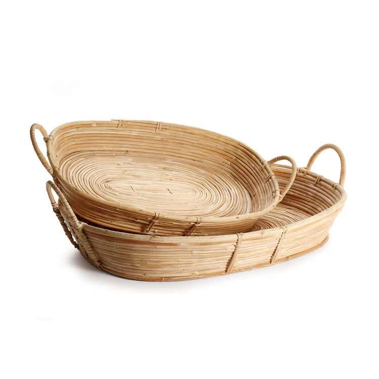 Oval Cane Rattan Tray w/Handles