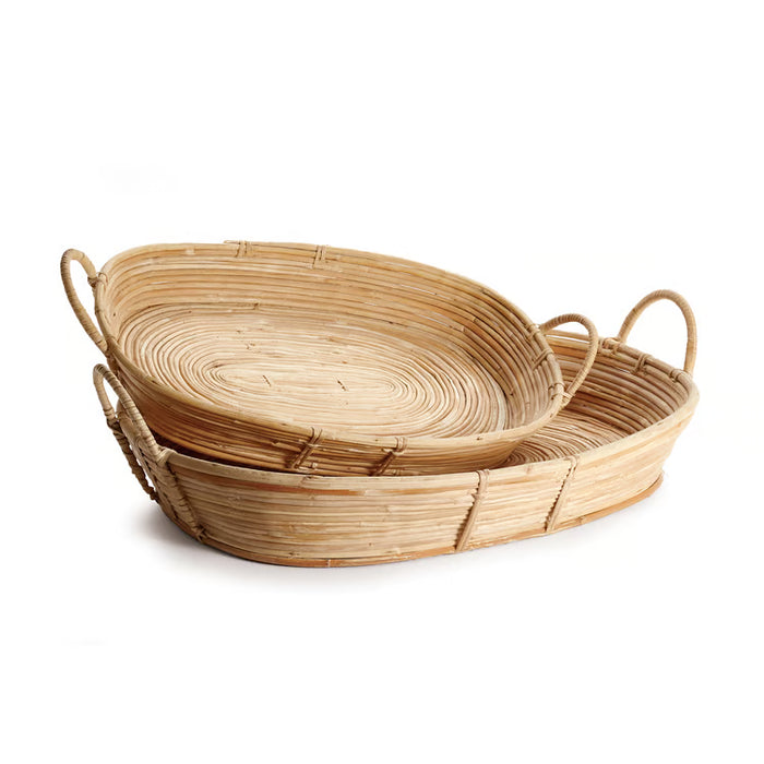 Oval Cane Rattan Tray w/Handles