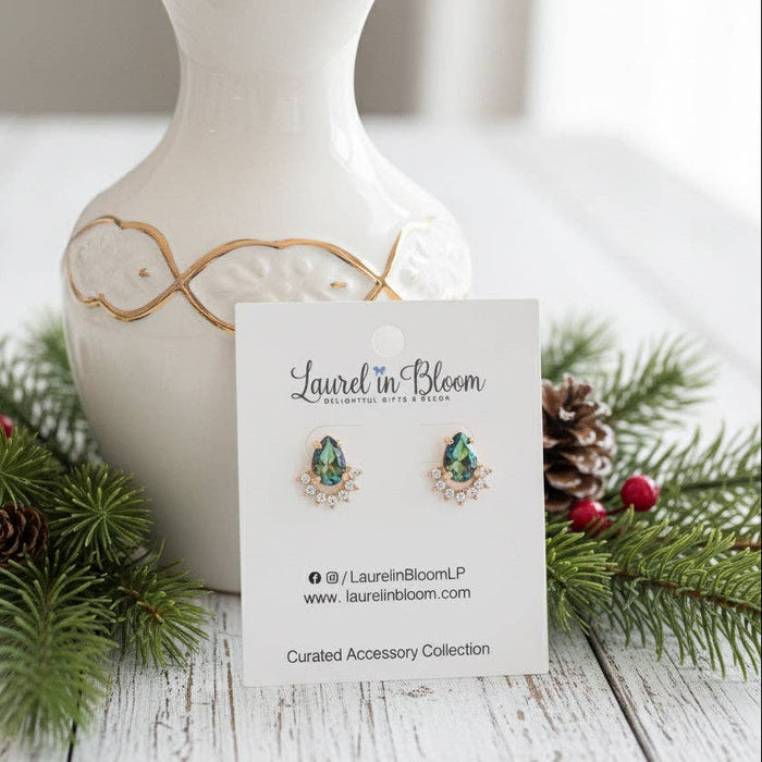 Crystal Trim Teardrop Stud Earrings