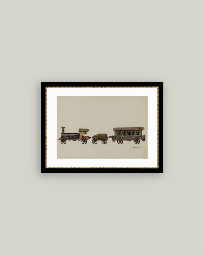 Toy Train Framed Antique Art - 9x7