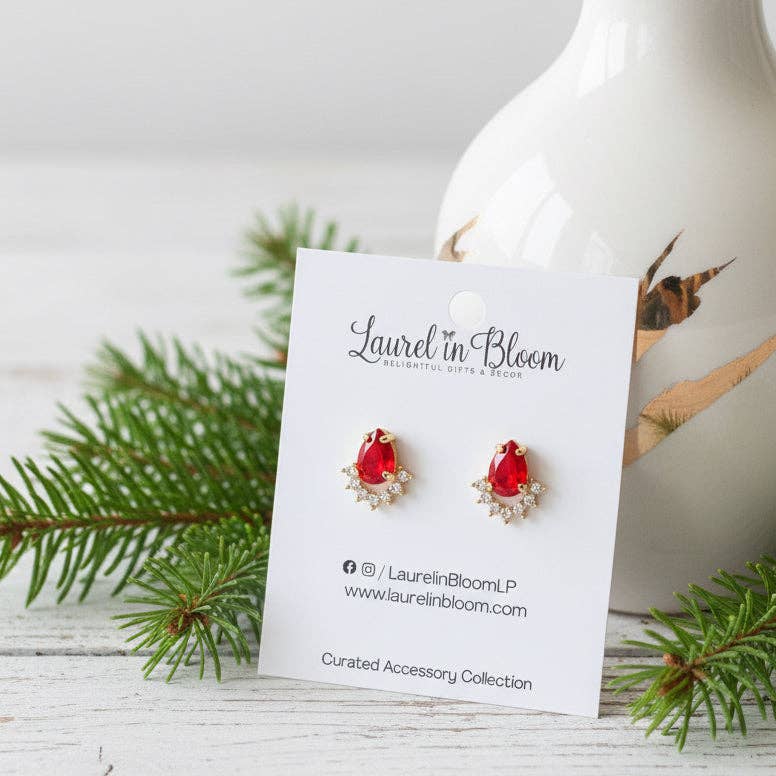 Crystal Trim Teardrop Stud Earrings