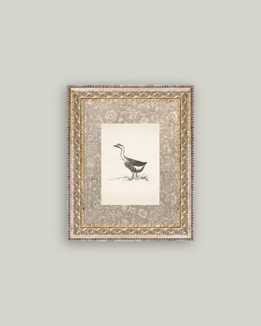 Single Goose Framed Antique Art - 8x10