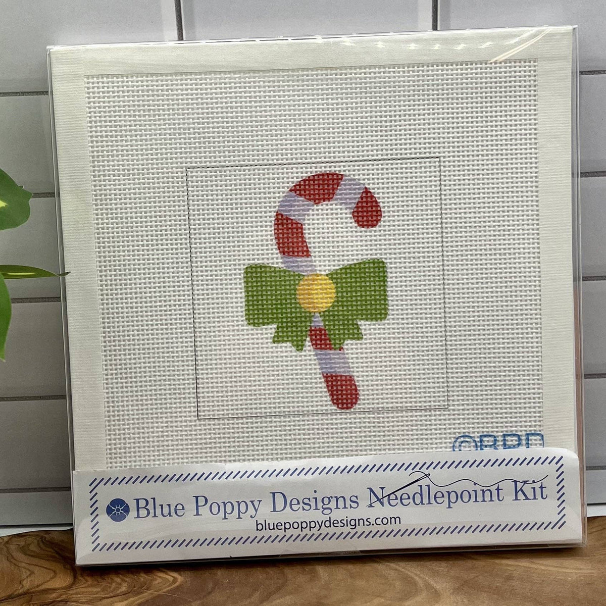 Needlepoint Kit - Candy Cane with Green Bow Design