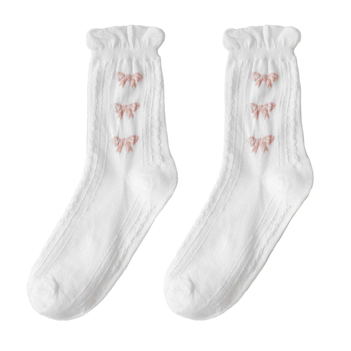 White Rolled Edge Socks w/Bows