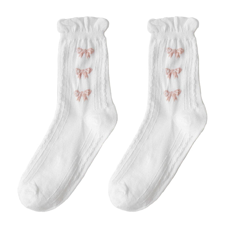White Rolled Edge Socks w/Bows