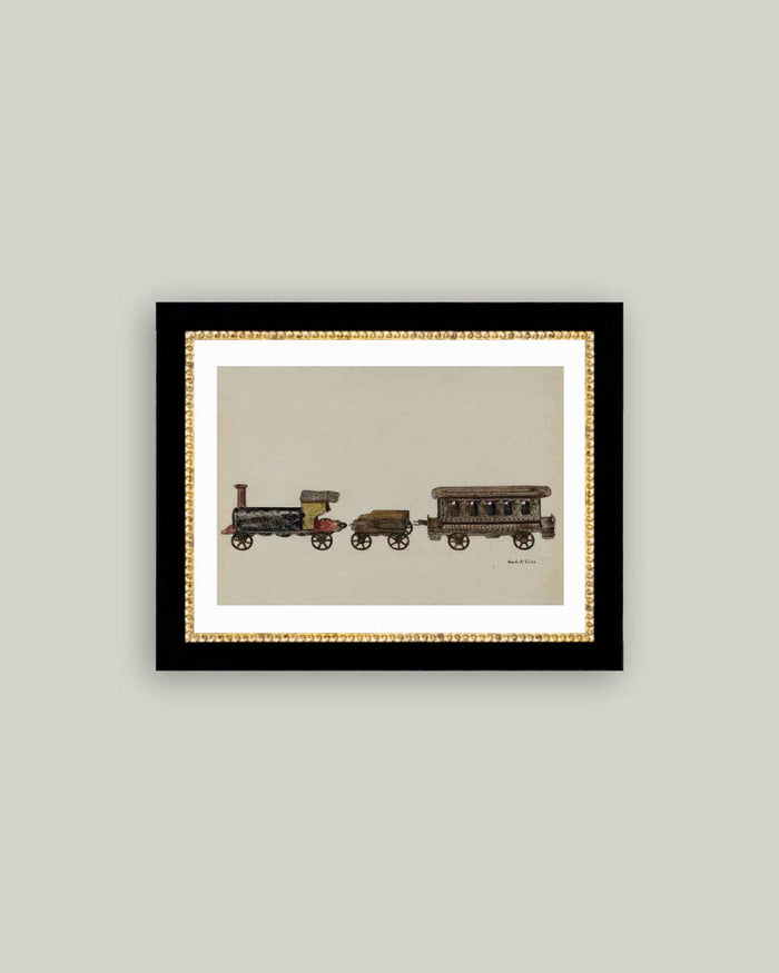 Toy Train Framed Antique Art - 9x7