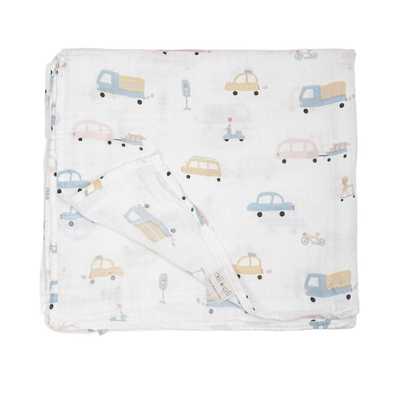 Bamboo Muslin Swaddle Blanket - Cars