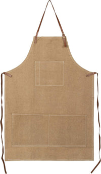 Cotton Canvas Apron w/Pockets & Leather Ties