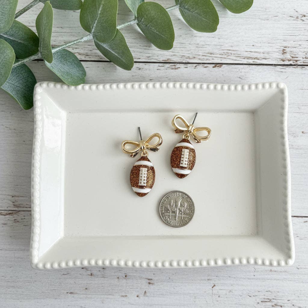 Hadley Football & Gold Bows Earrings
