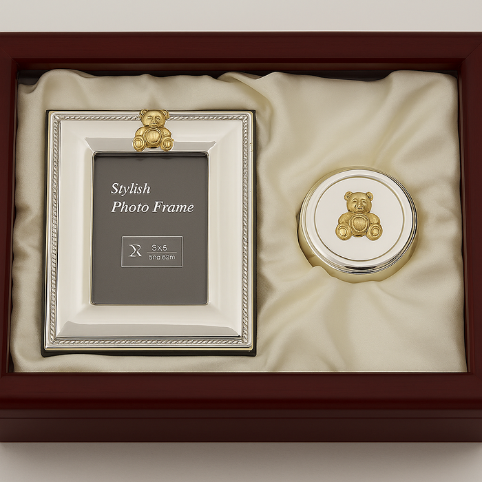 Bear Photo Frame & First Curl - Wood Box
