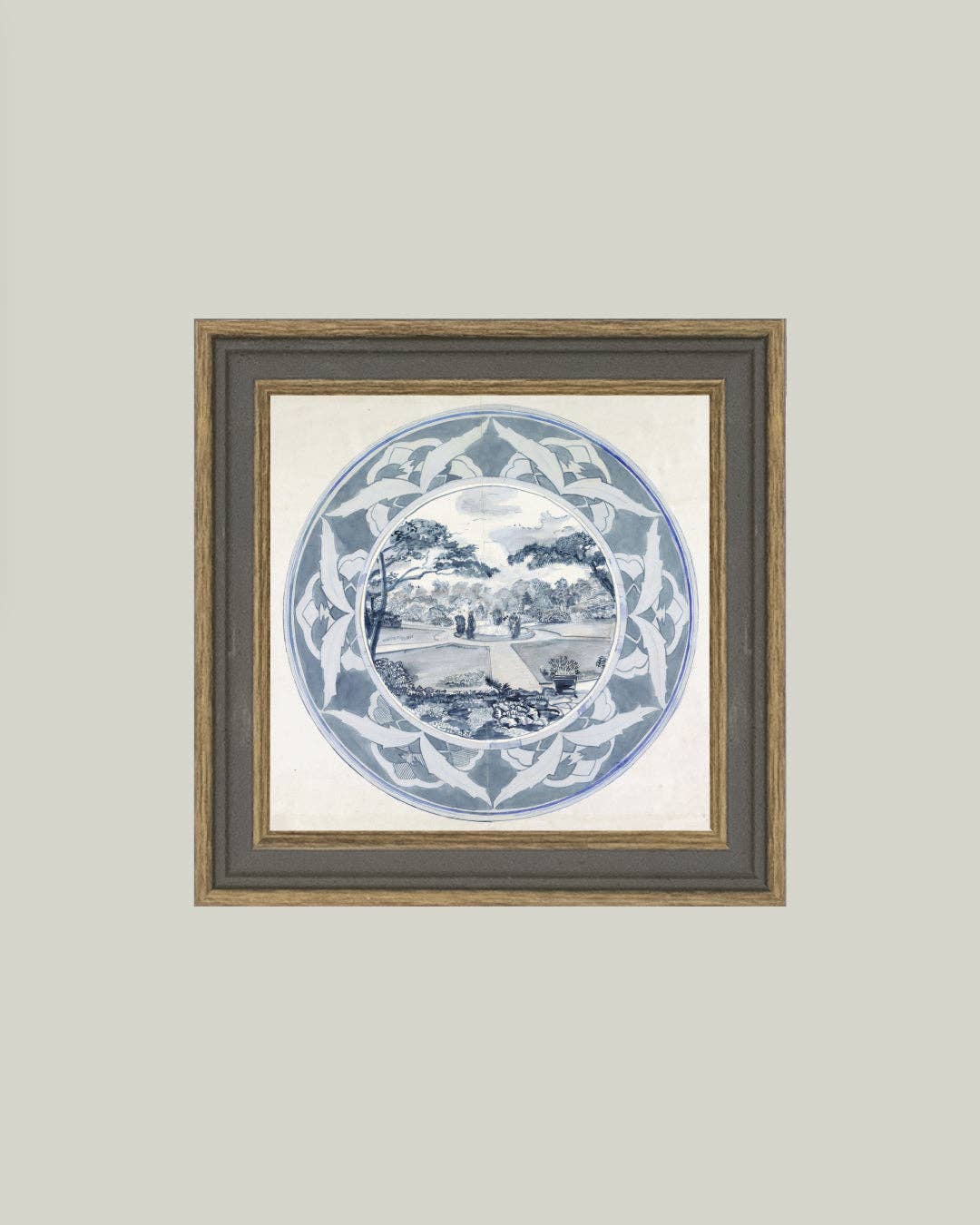Garden View Design Framed Antique Art: 15x15