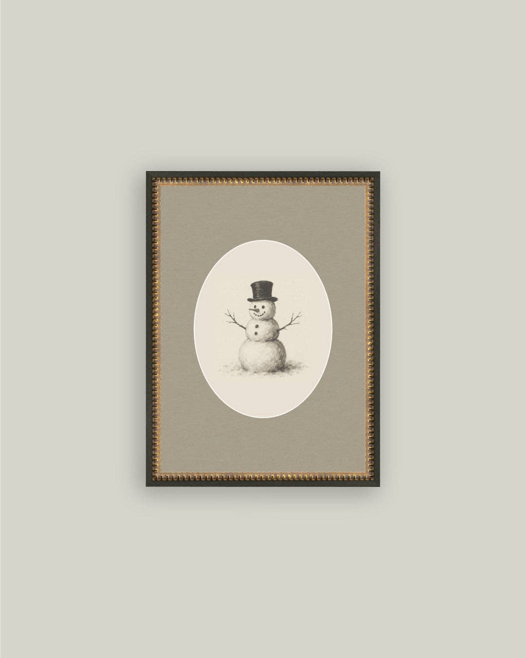 Oval Snowman Framed Antique Art - 5x7
