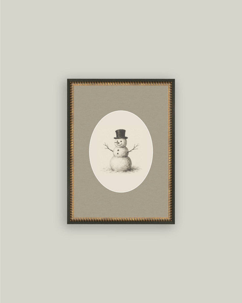 Oval Snowman Framed Antique Art - 5x7