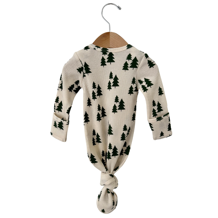 Organic Waffle Knotted Gown, Forest Green Trees