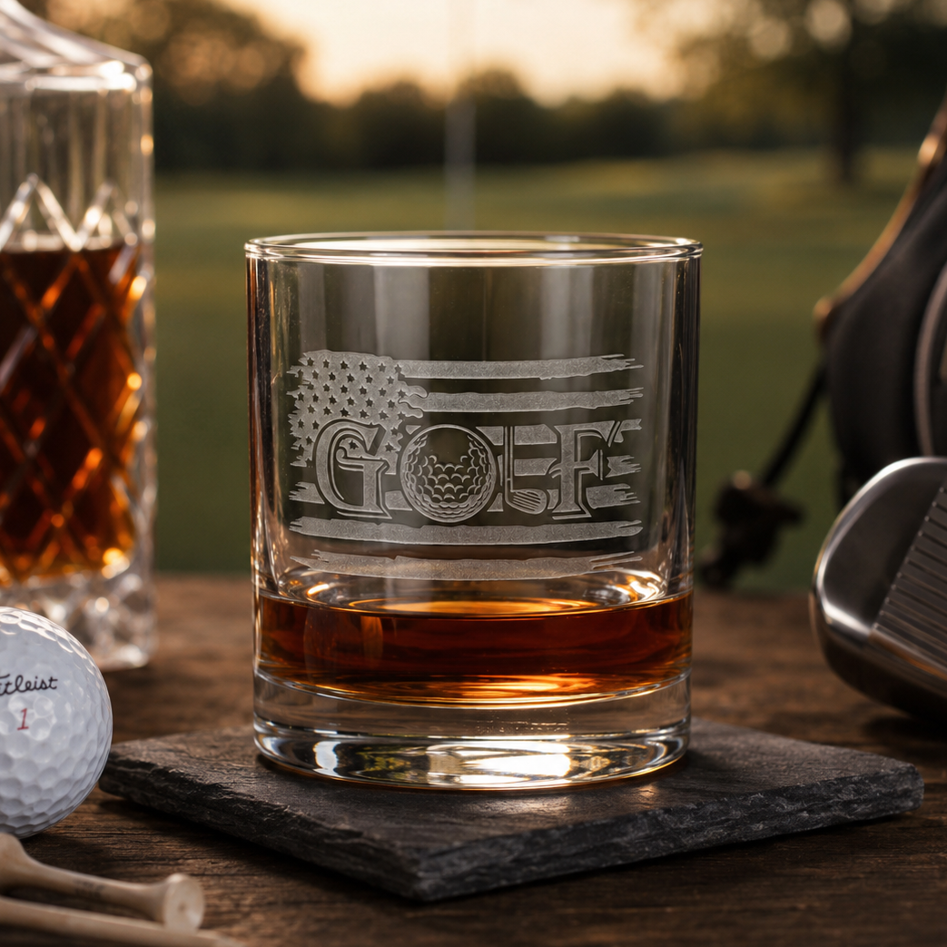 Patriotic Flag Golf Rocks Glass