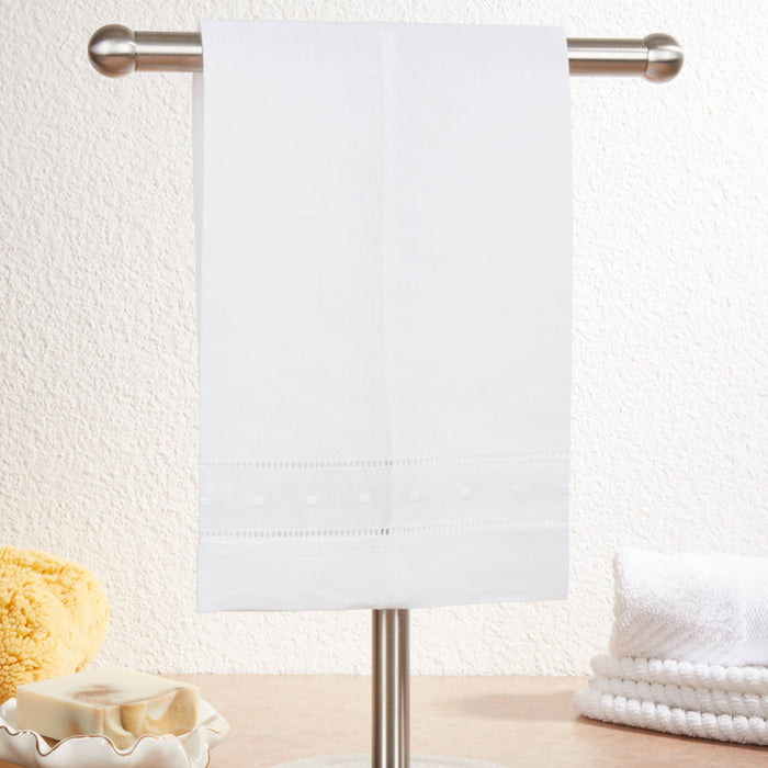 Swiss Dot Hemstitched Linen Blend Guest Towel - White