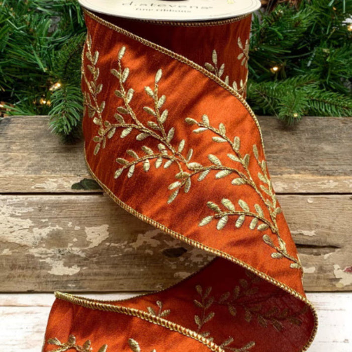 Ribbon - Faux Dupion Gold Vine - 4" x 10 yds.