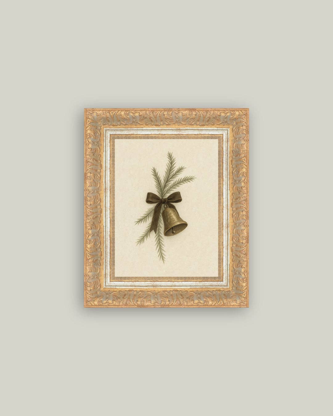 Bell with Pine Framed Antique Art