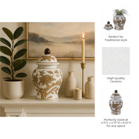 Brown & White Ceramic Tall Vessel with Lid, 8 in.