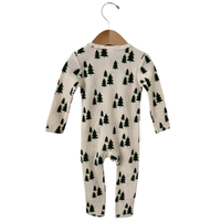 Organic Waffle Basic Zip Romper, Forest Green Trees