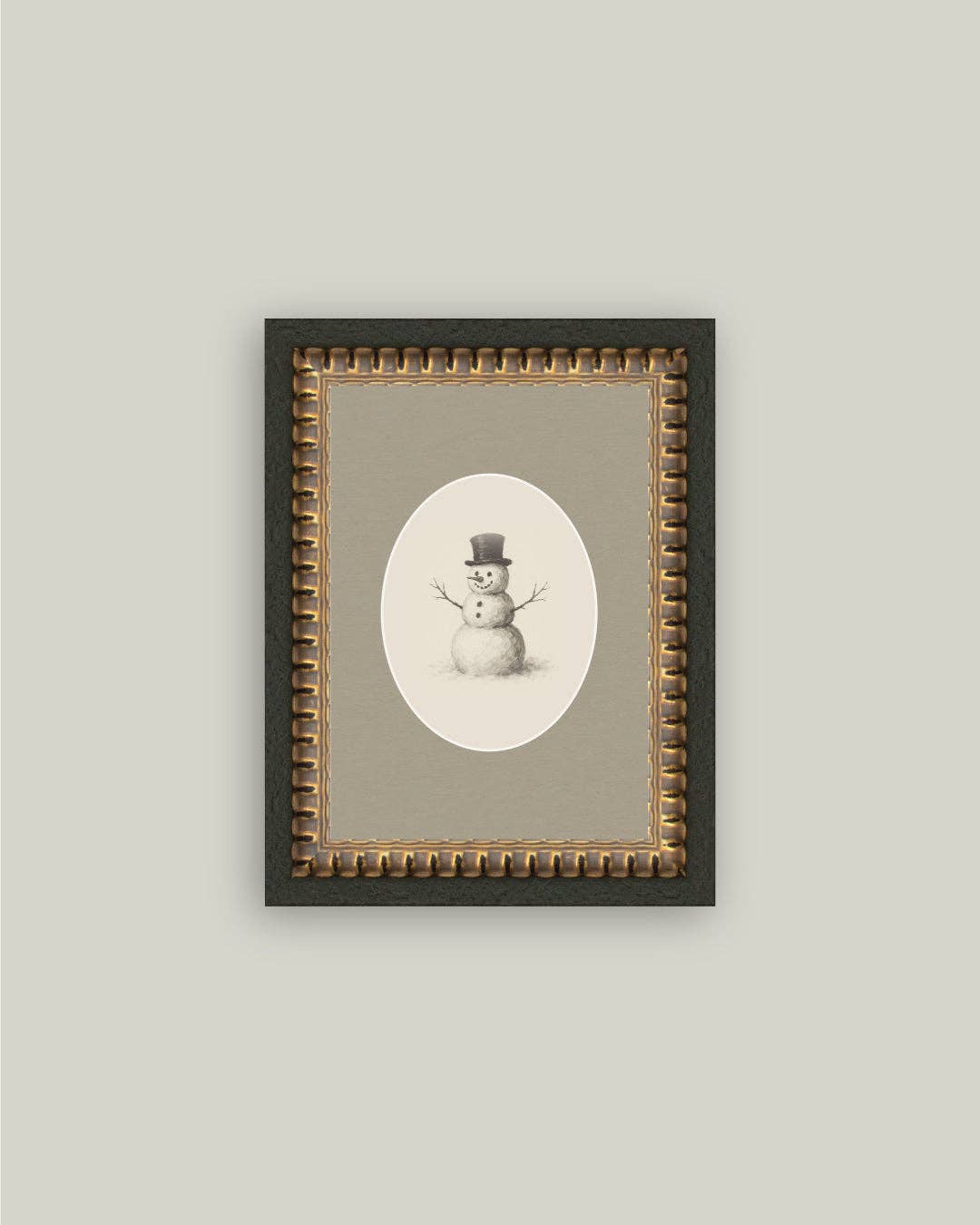 Oval Snowman Framed Antique Art - 5x7