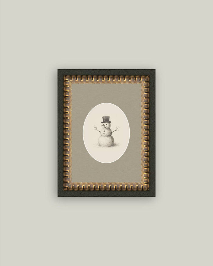 Oval Snowman Framed Antique Art - 5x7