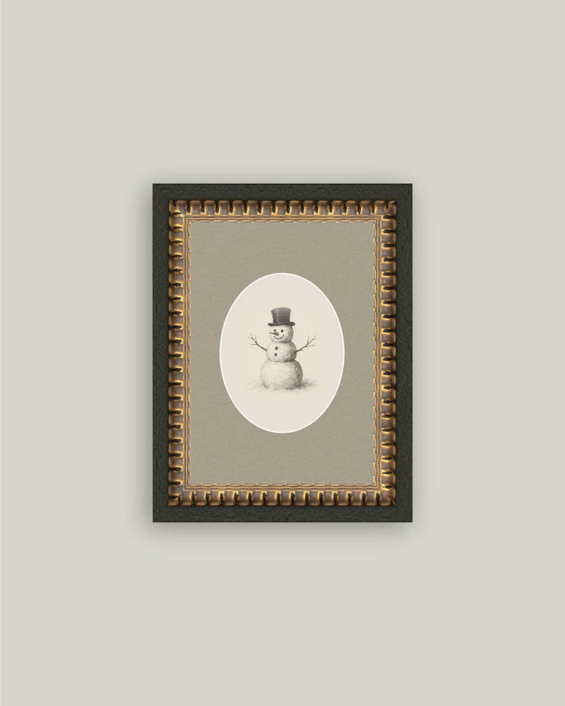 Oval Snowman Framed Antique Art - 5x7