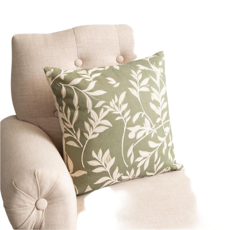 Embroidered Leafy Green Pillow