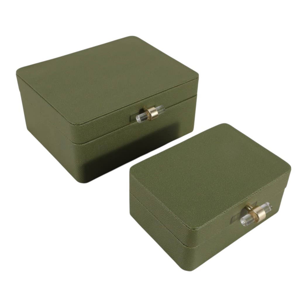 Green Decorative Box w/Acrylic & Gold Pull - Set of 2