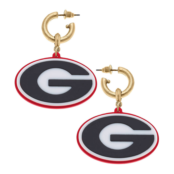 Georgia Bulldogs Resin Logo Drop Hoop Earring in Red