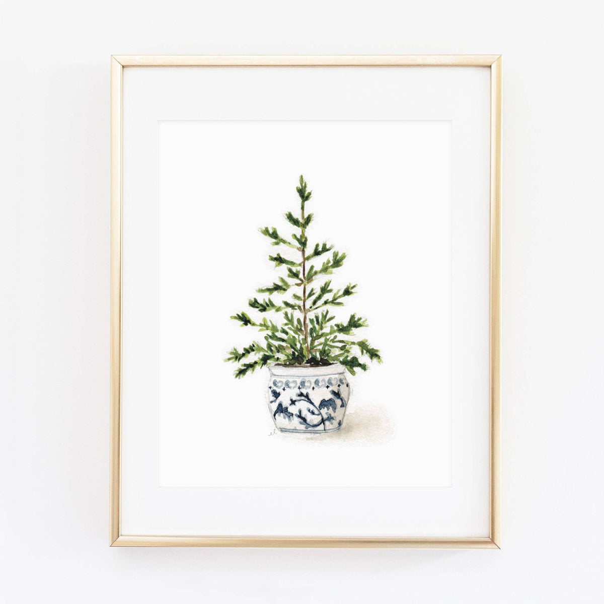 Wall Art Print - Blue potted tree watercolor