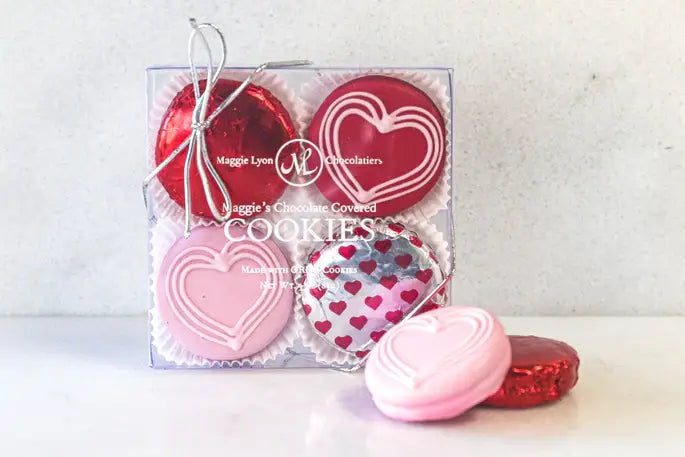 Valentine's 4pc Milk Chocolate Covered Cookies- Drawn Hearts